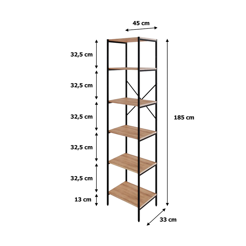 Estante com 6 Prateleiras Tub Mel e Preta 45 cm