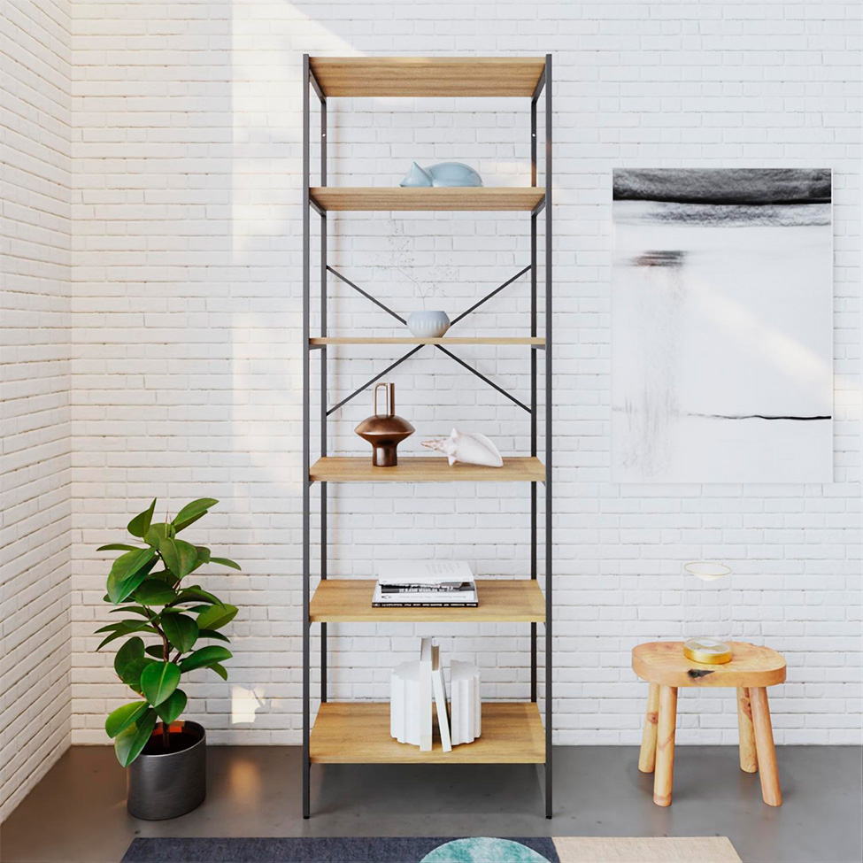Estante com 6 Prateleiras Tub Mel e Preta 60 cm