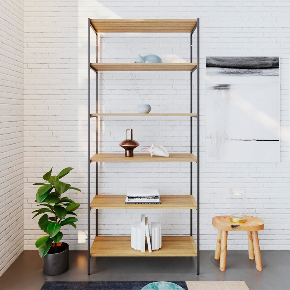 Estante com 6 Prateleiras Tub Mel e Preta 80 cm