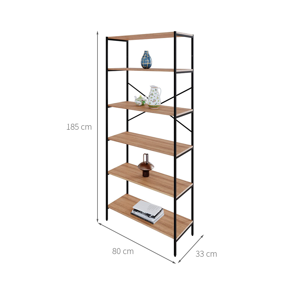 Estante com 6 Prateleiras Tub Mel e Preta 80 cm