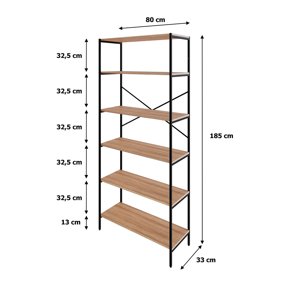 Estante com 6 Prateleiras Tub Mel e Preta 80 cm