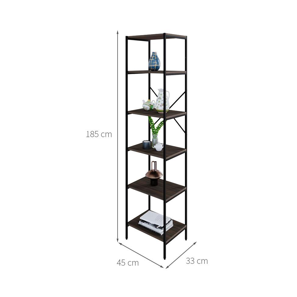 Estante com 6 Prateleiras Tub Nogal e Preta 45 cm