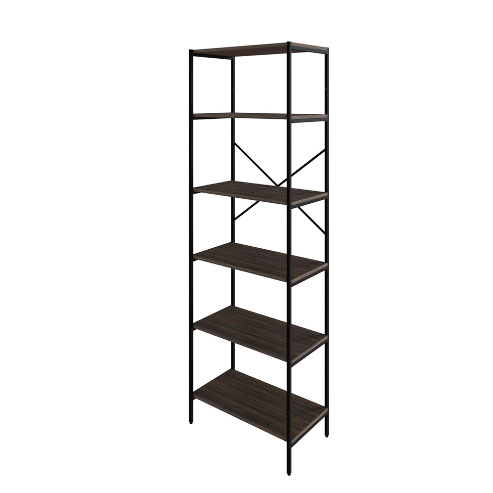 Estante com 6 Prateleiras Tub Nogal e Preta 60 cm