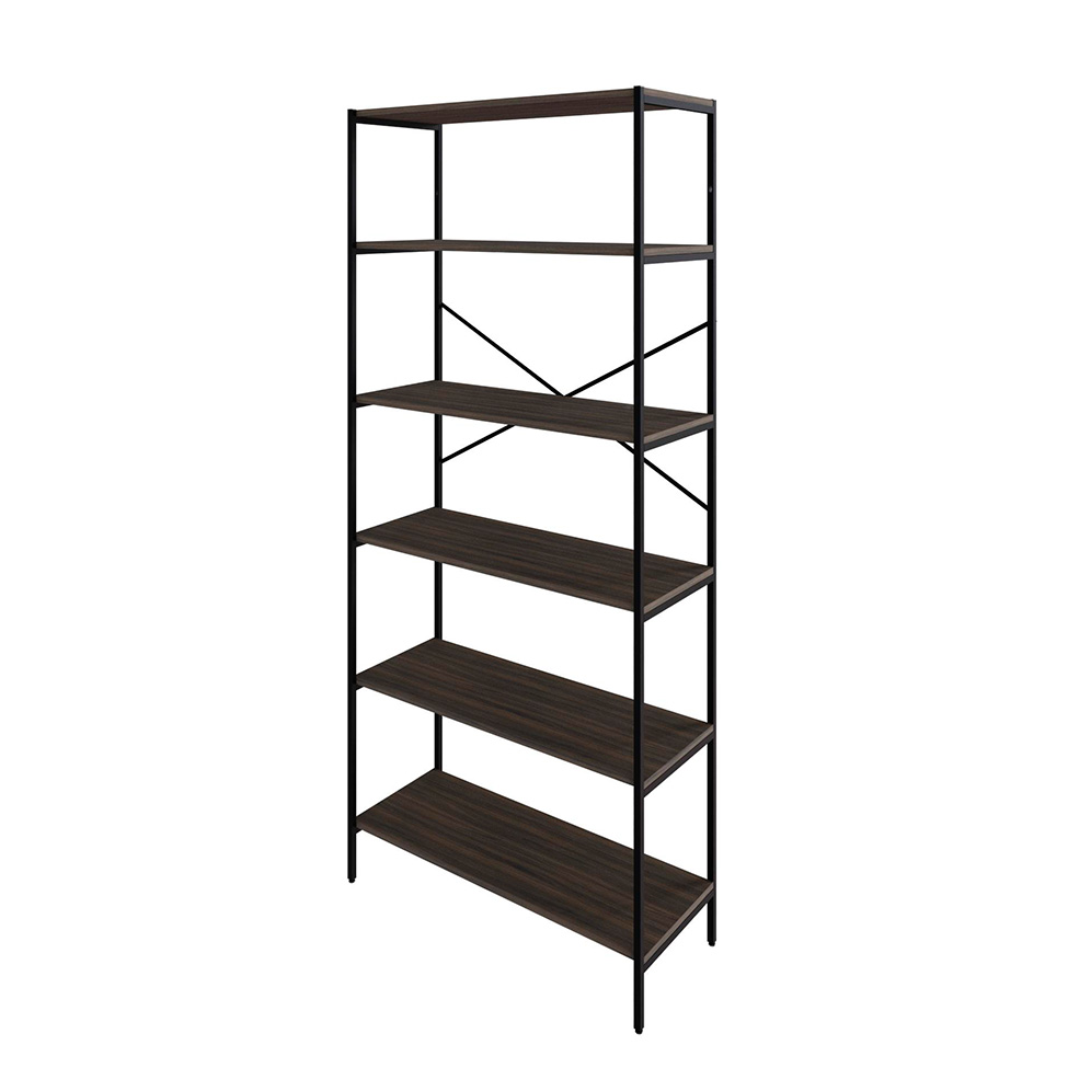 Estante com 6 Prateleiras Tub Nogal e Preta 80 cm