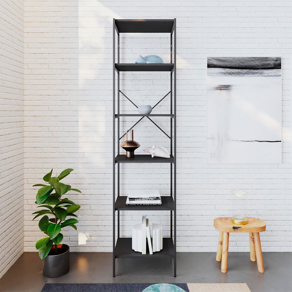 Estante com 6 Prateleiras Tub Preta 45 cm