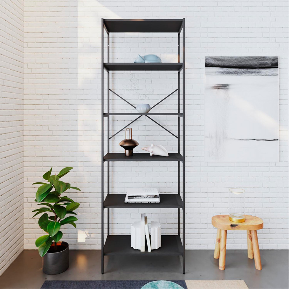 Estante com 6 Prateleiras Tub Preta 60 cm