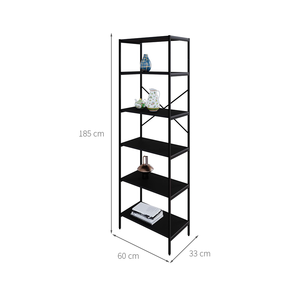 Estante com 6 Prateleiras Tub Preta 60 cm