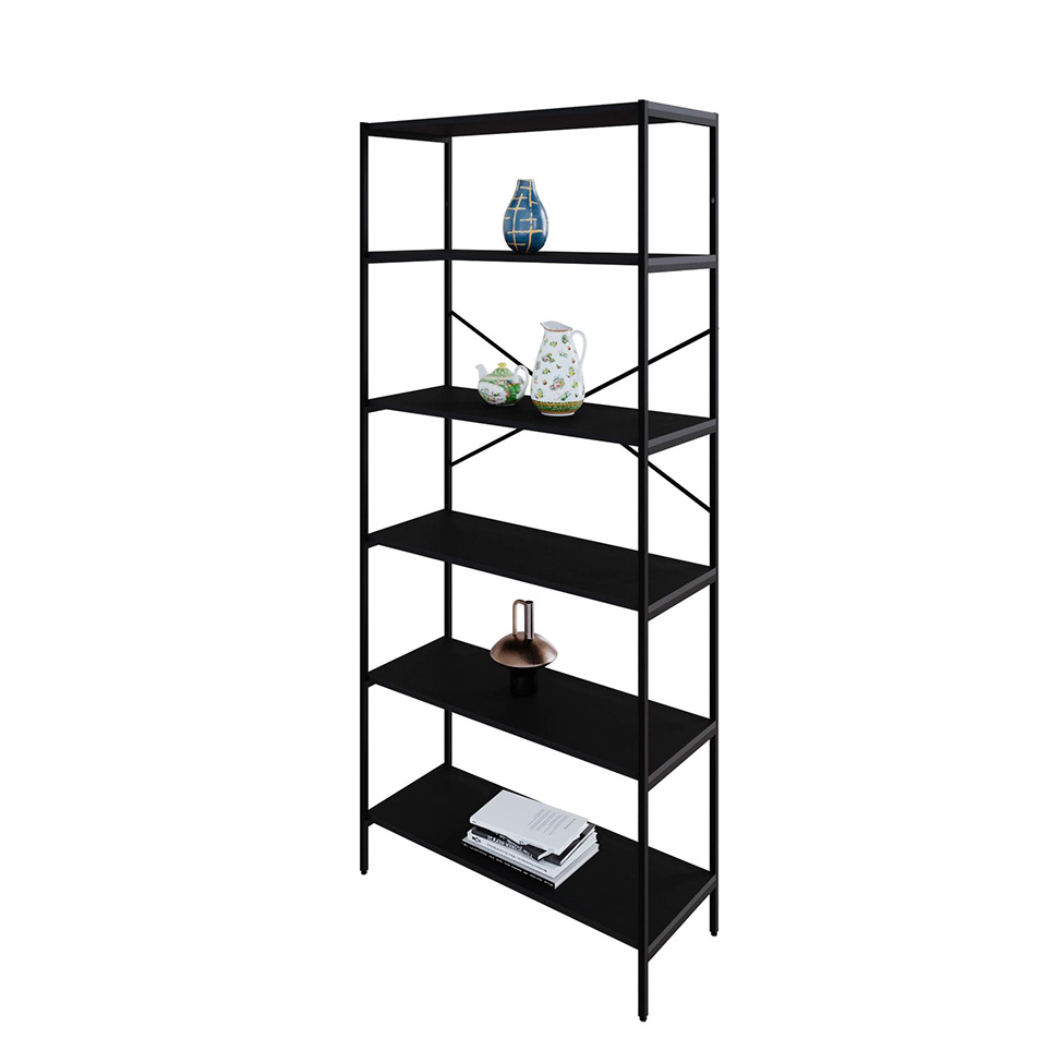 Estante com 6 Prateleiras Tub Preta 80 cm