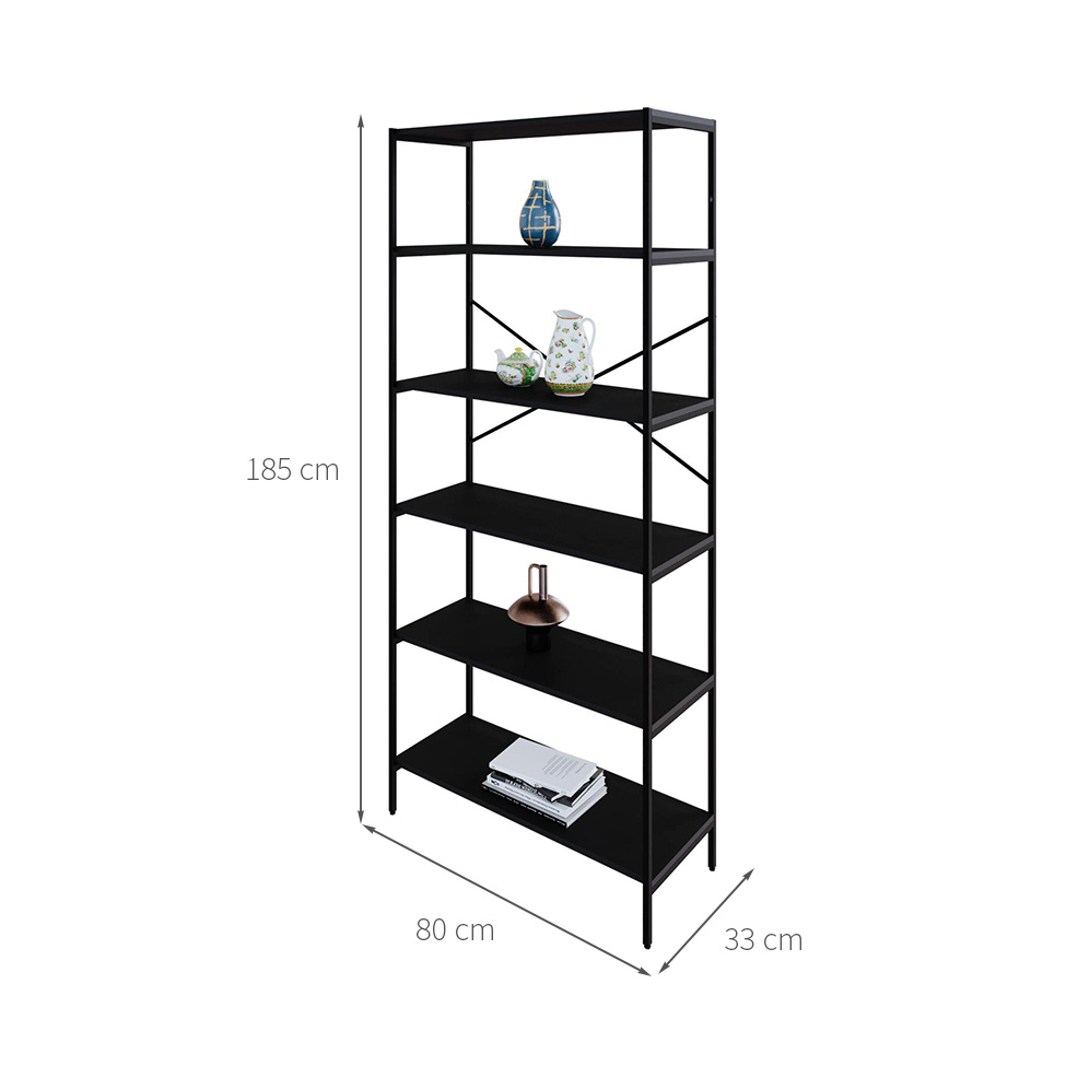 Estante com 6 Prateleiras Tub Preta 80 cm
