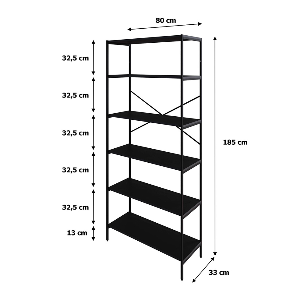 Estante com 6 Prateleiras Tub Preta 80 cm