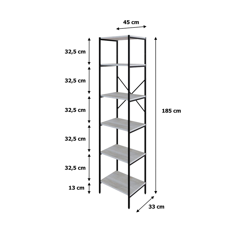 Estante com 6 Prateleiras Tub Snow e Preta 45 cm