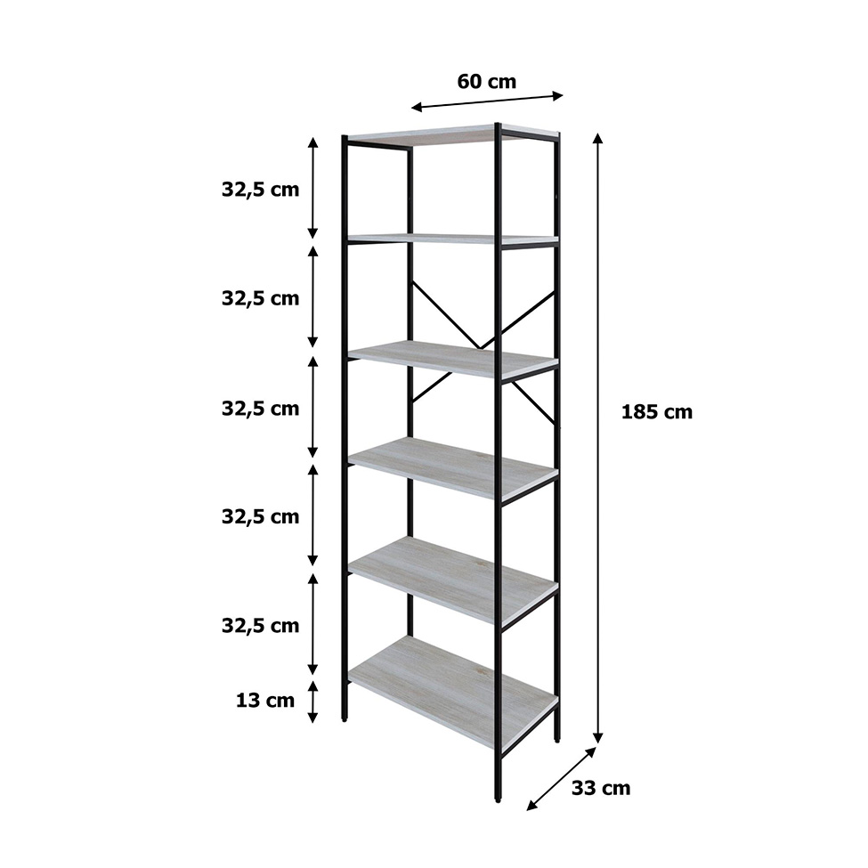 Estante com 6 Prateleiras Tub Snow e Preta 60 cm