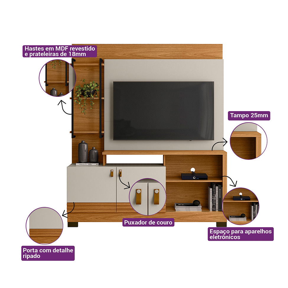 Estante para Home Theater e TV até 50 Polegadas Alagoas Nature e Off White