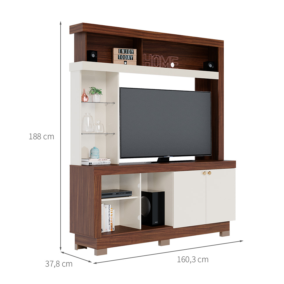 Estante para Home Theater e TV até 50 Polegadas Valença 2 PT Nogueira e Off White