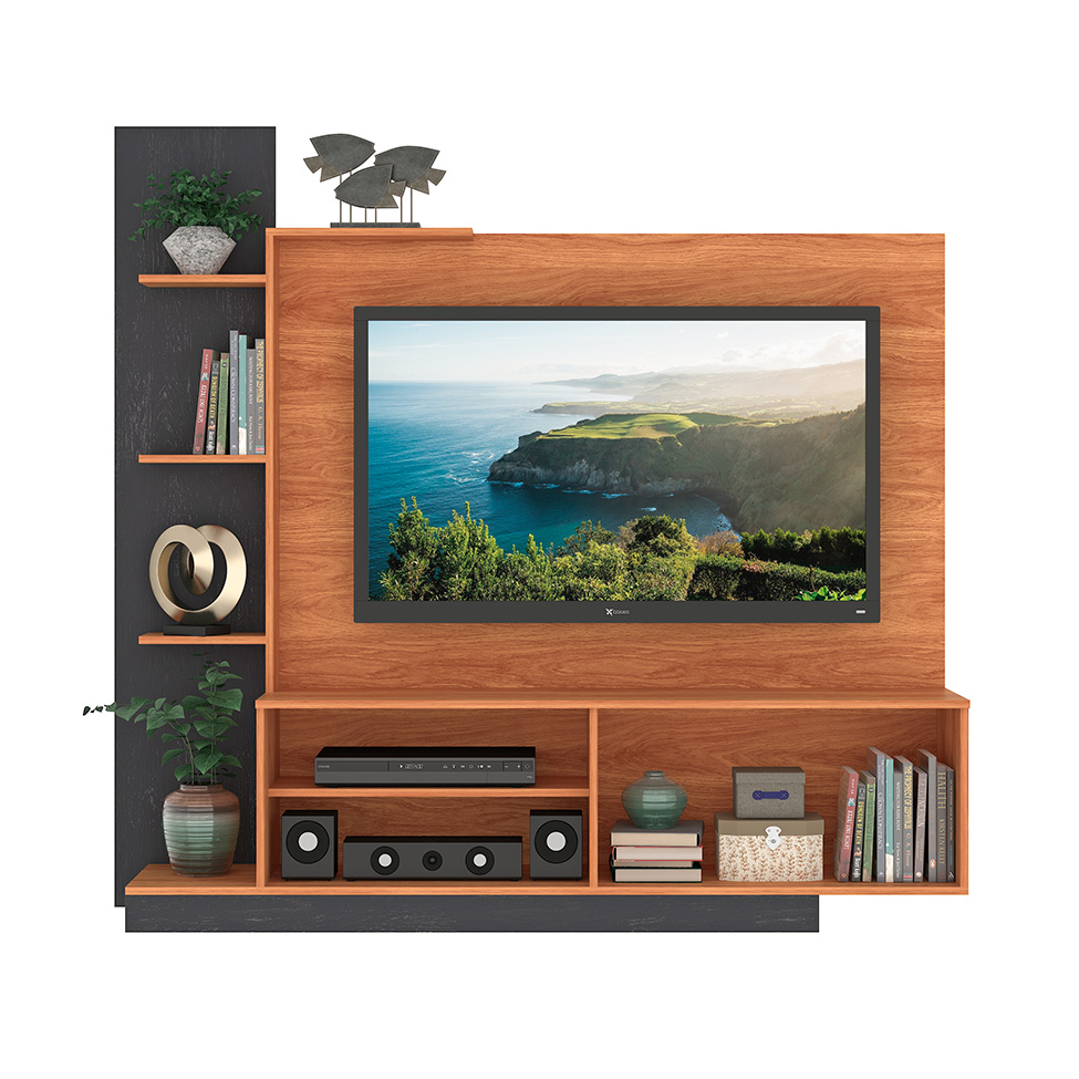 Estante para Home Theater e TV até 55 Polegadas Havana 2 PT Cinamomo e Grafite
