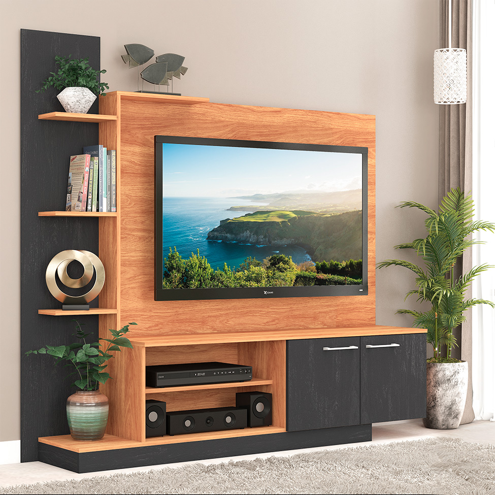 Estante para Home Theater e TV até 55 Polegadas Havana 2 PT Cinamomo e Grafite
