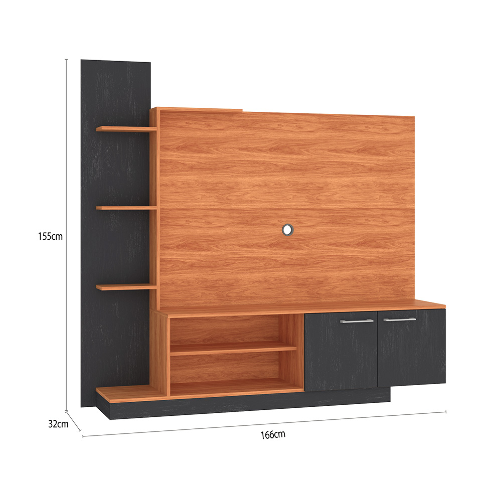 Estante para Home Theater e TV até 55 Polegadas Havana 2 PT Cinamomo e Grafite