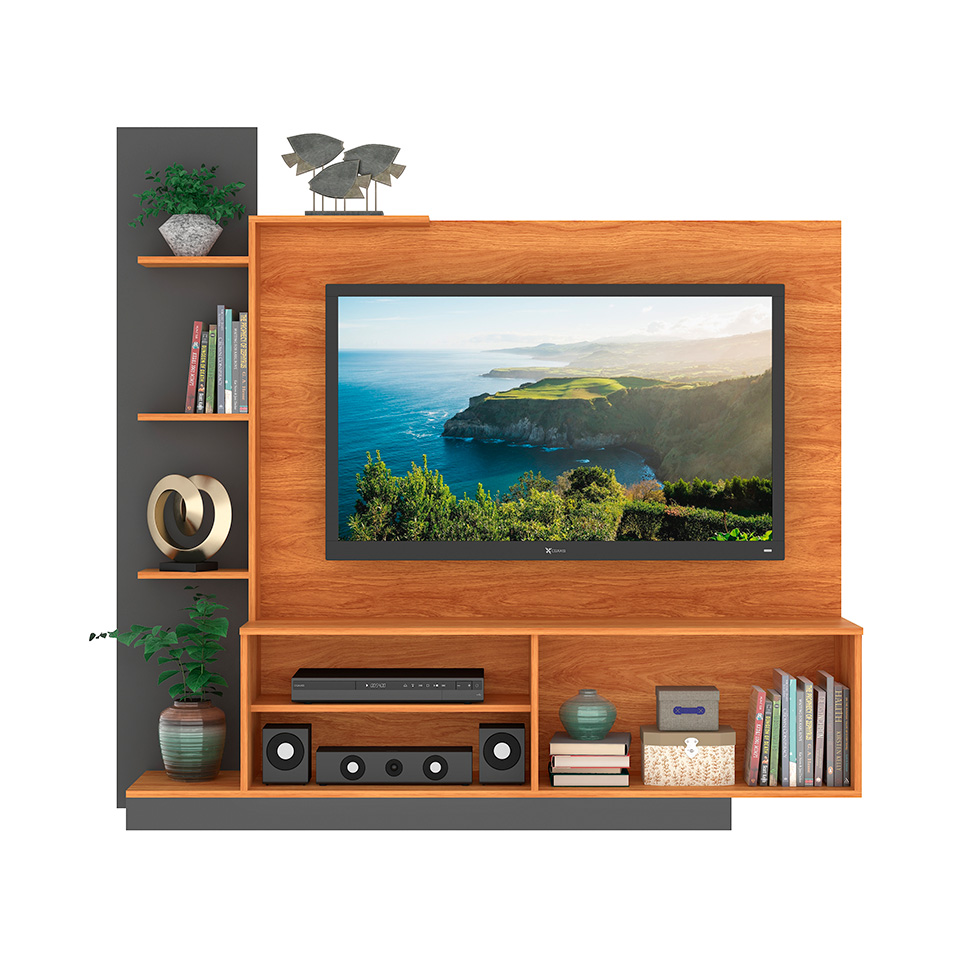 Estante para Home Theater e TV até 55 Polegadas Havana 2 PT Cinamomo e Grafite