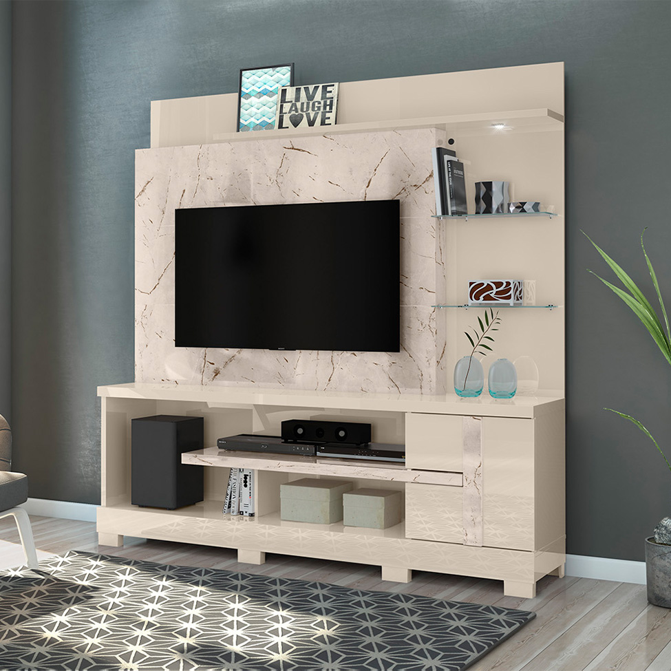 Estante para Home Theater e TV até 55 Polegadas com Pés Alan Calacata e Off White