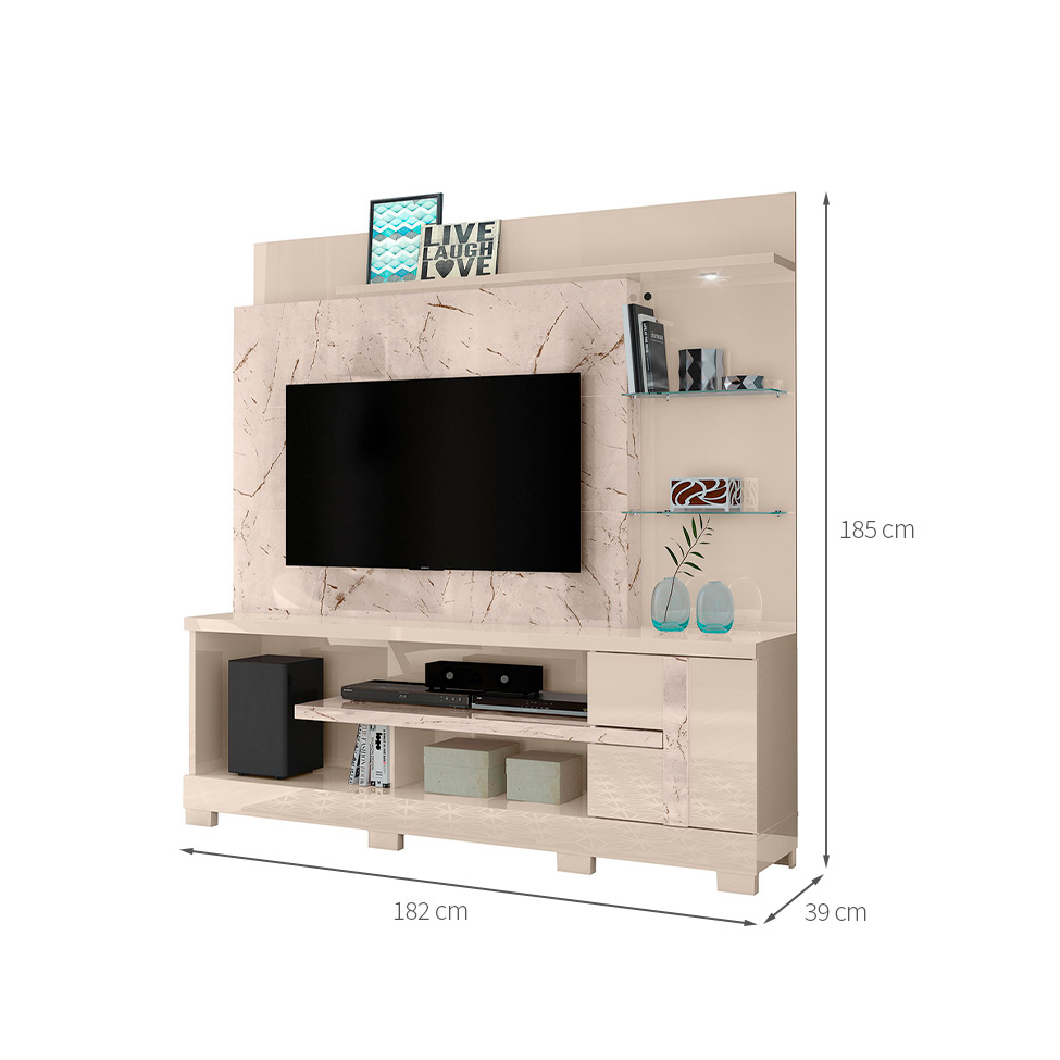 Estante para Home Theater e TV até 55 Polegadas com Pés Alan Calacata e Off White