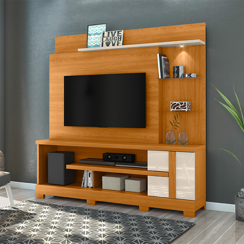 Estante para Home Theater e TV até 55 Polegadas com Pés Alan Cinamomo e Off White