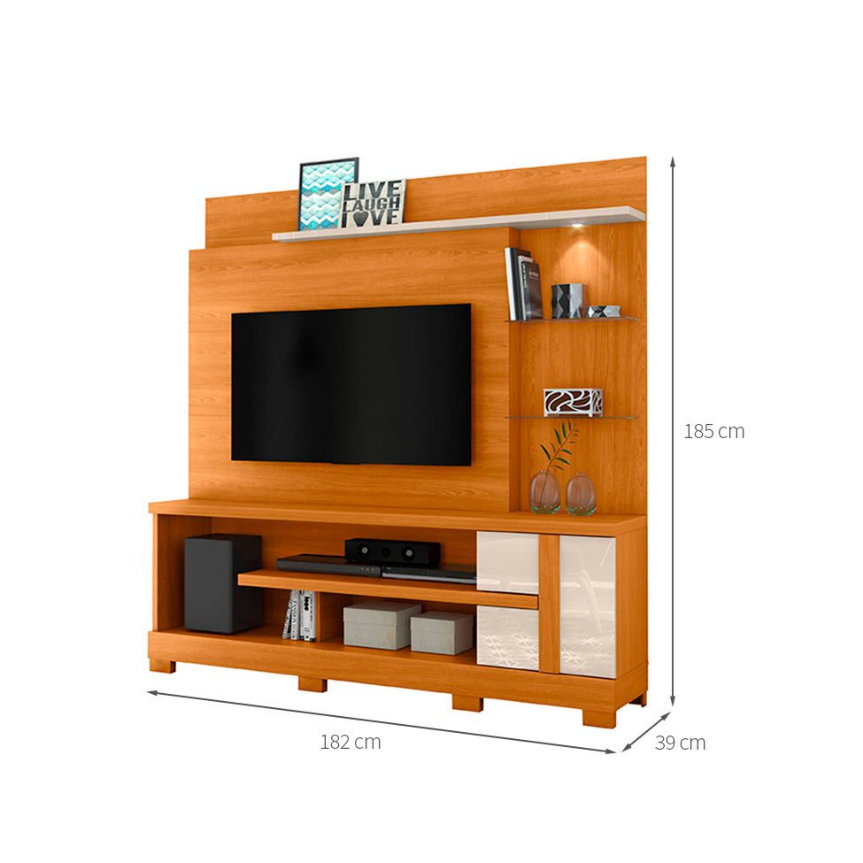 Estante para Home Theater e TV até 55 Polegadas com Pés Alan Cinamomo e Off White