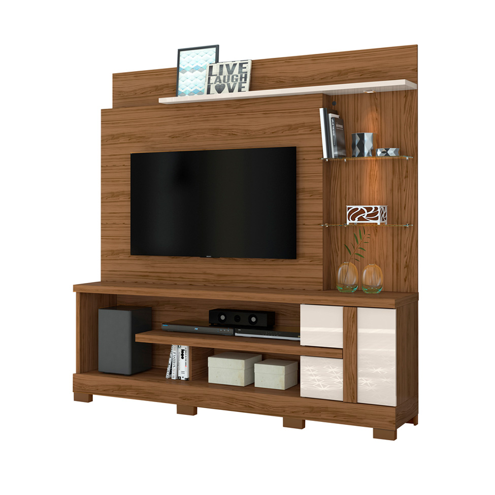Estante para Home Theater e TV até 55 Polegadas com Pés Alan Naturale e Off White