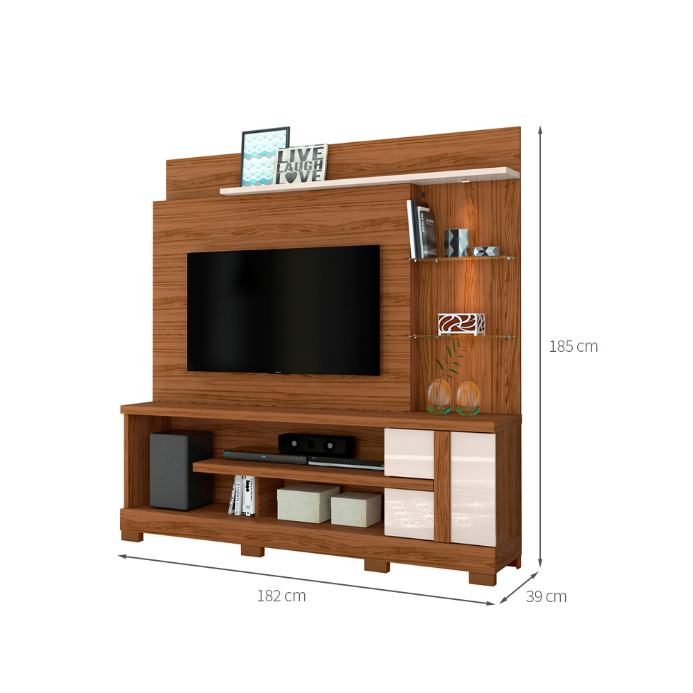 Estante para Home Theater e TV até 55 Polegadas com Pés Alan Naturale e Off White