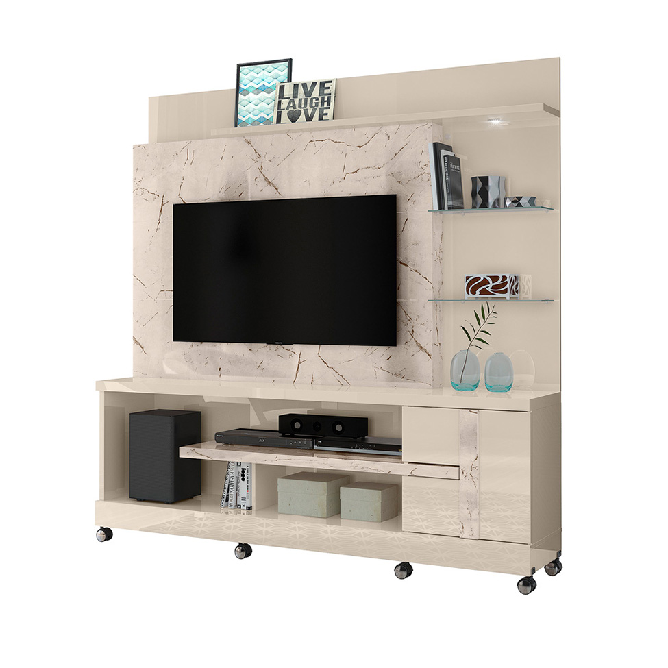 Estante para Home Theater e TV até 55 Polegadas com Rodízios Alan Calacata e Off White