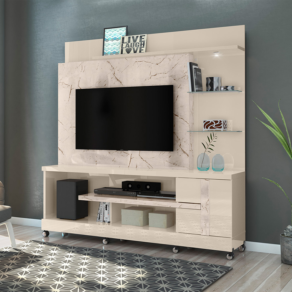 Estante para Home Theater e TV até 55 Polegadas com Rodízios Alan Calacata e Off White