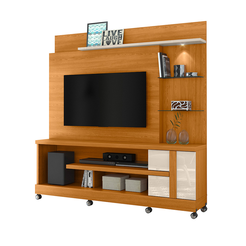 Estante para Home Theater e TV até 55 Polegadas com Rodízios Alan Cinamomo e Off White