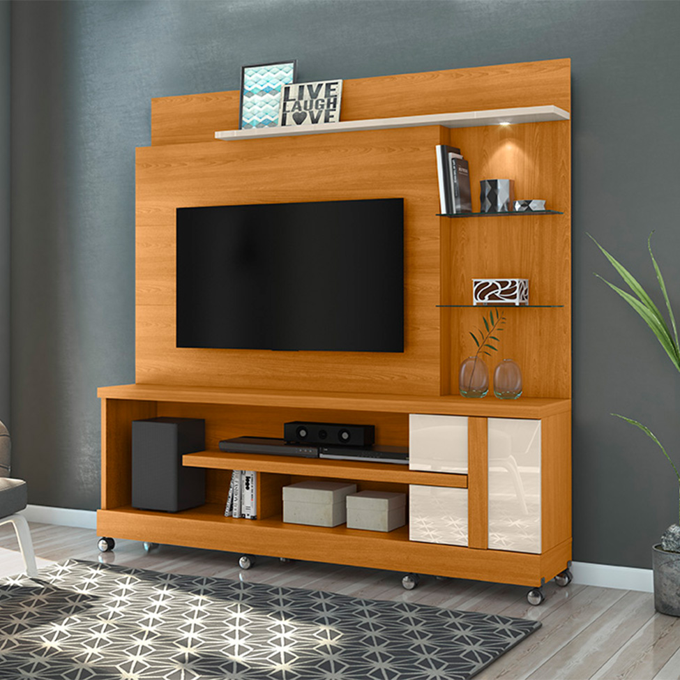 Estante para Home Theater e TV até 55 Polegadas com Rodízios Alan Cinamomo e Off White