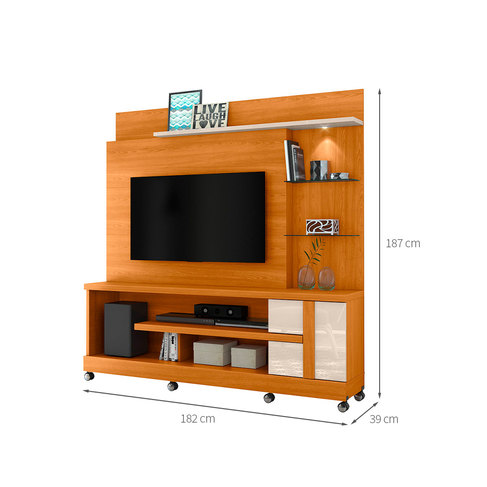 Estante para Home Theater e TV até 55 Polegadas com Rodízios Alan Cinamomo e Off White