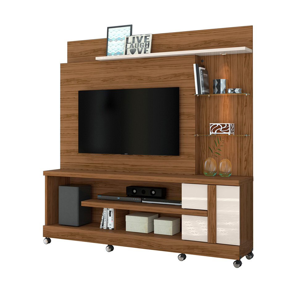 Estante para Home Theater e TV até 55 Polegadas com Rodízios Alan Naturale e Off White