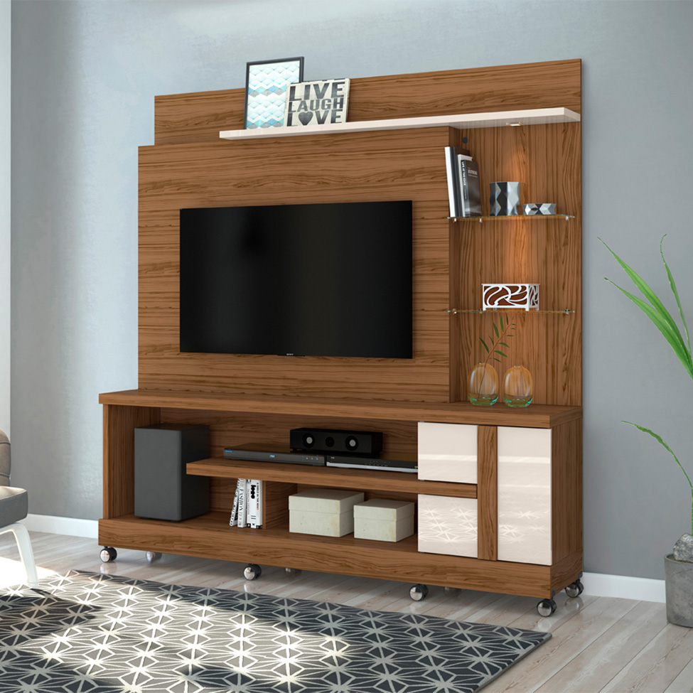 Estante para Home Theater e TV até 55 Polegadas com Rodízios Alan Naturale e Off White