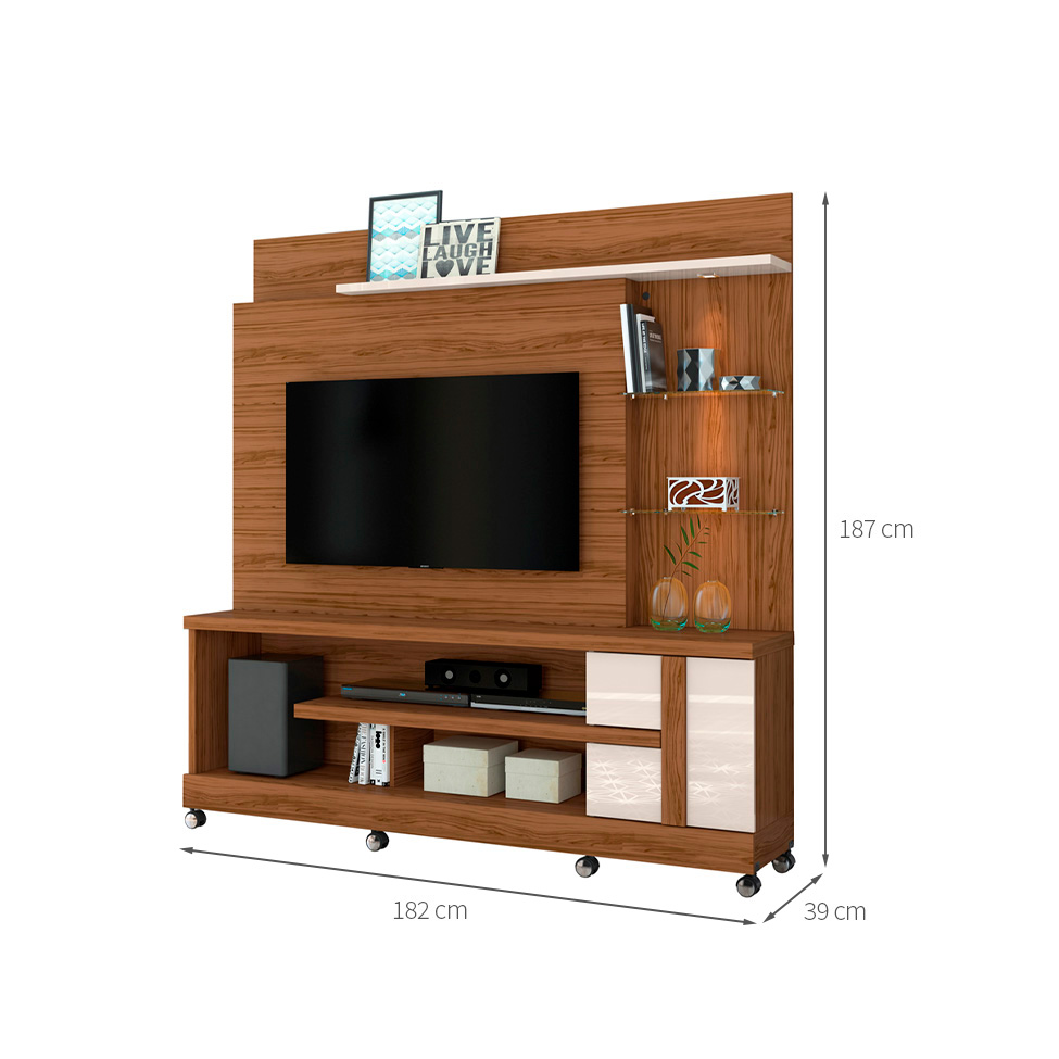 Estante para Home Theater e TV até 55 Polegadas com Rodízios Alan Naturale e Off White