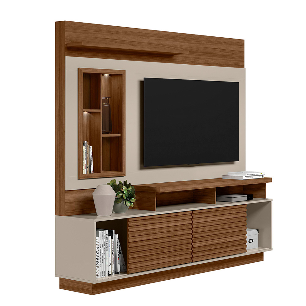 Estante para Home Theater e TV até 60 Polegadas Eldorado 2 PT Jatobá e Off White