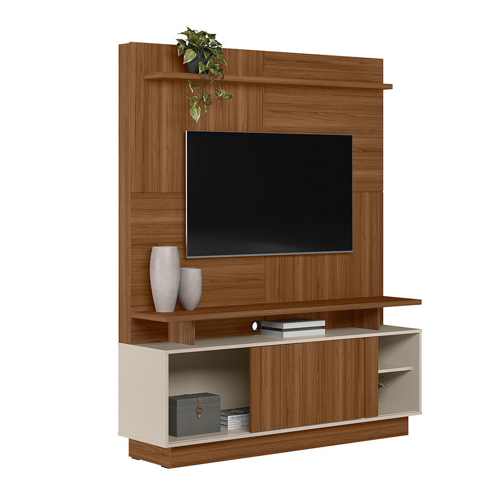 Estante para Home Theater e TV até 60 Polegadas Viena 1 PT Jatobá e Off White