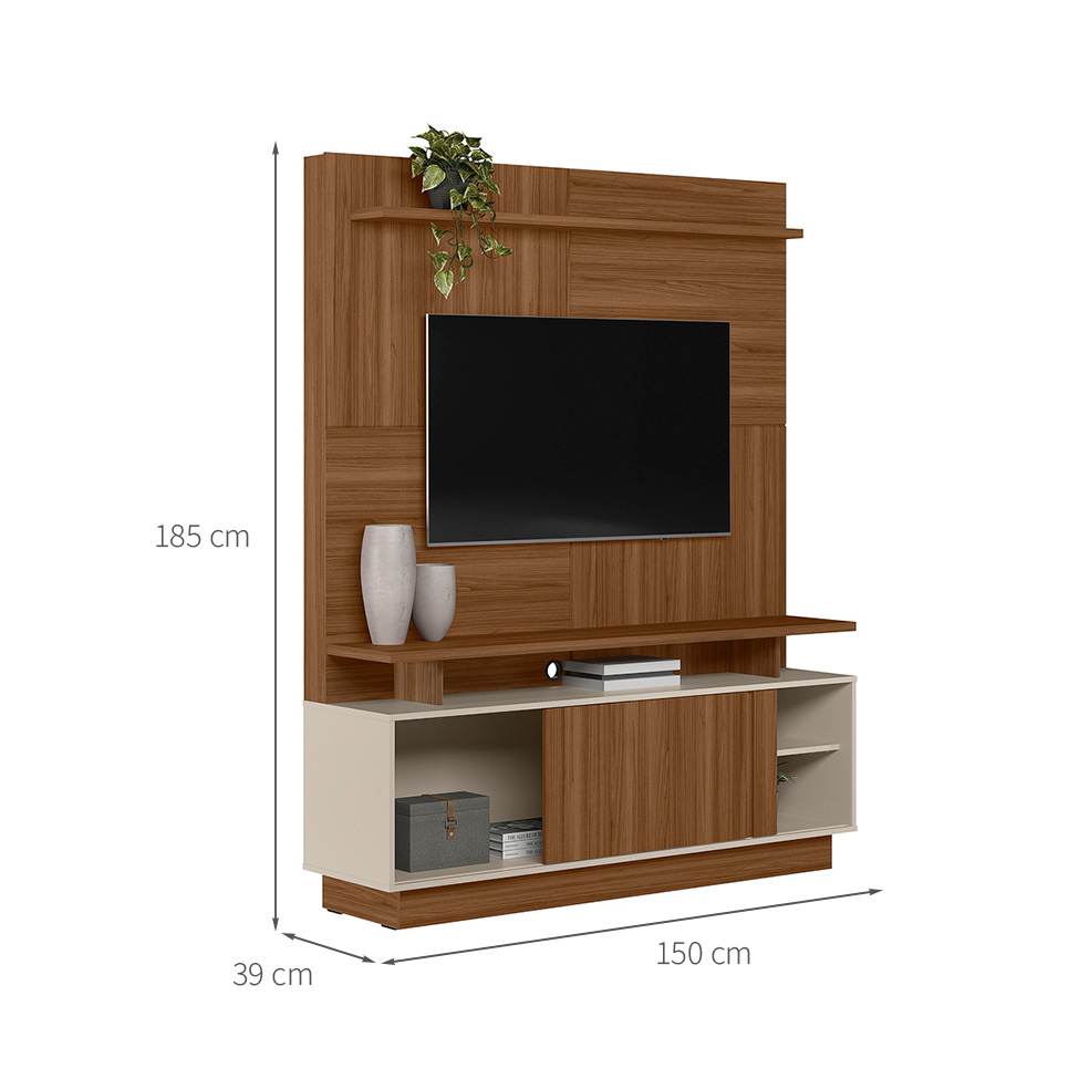 Estante para Home Theater e TV até 60 Polegadas Viena 1 PT Jatobá e Off White