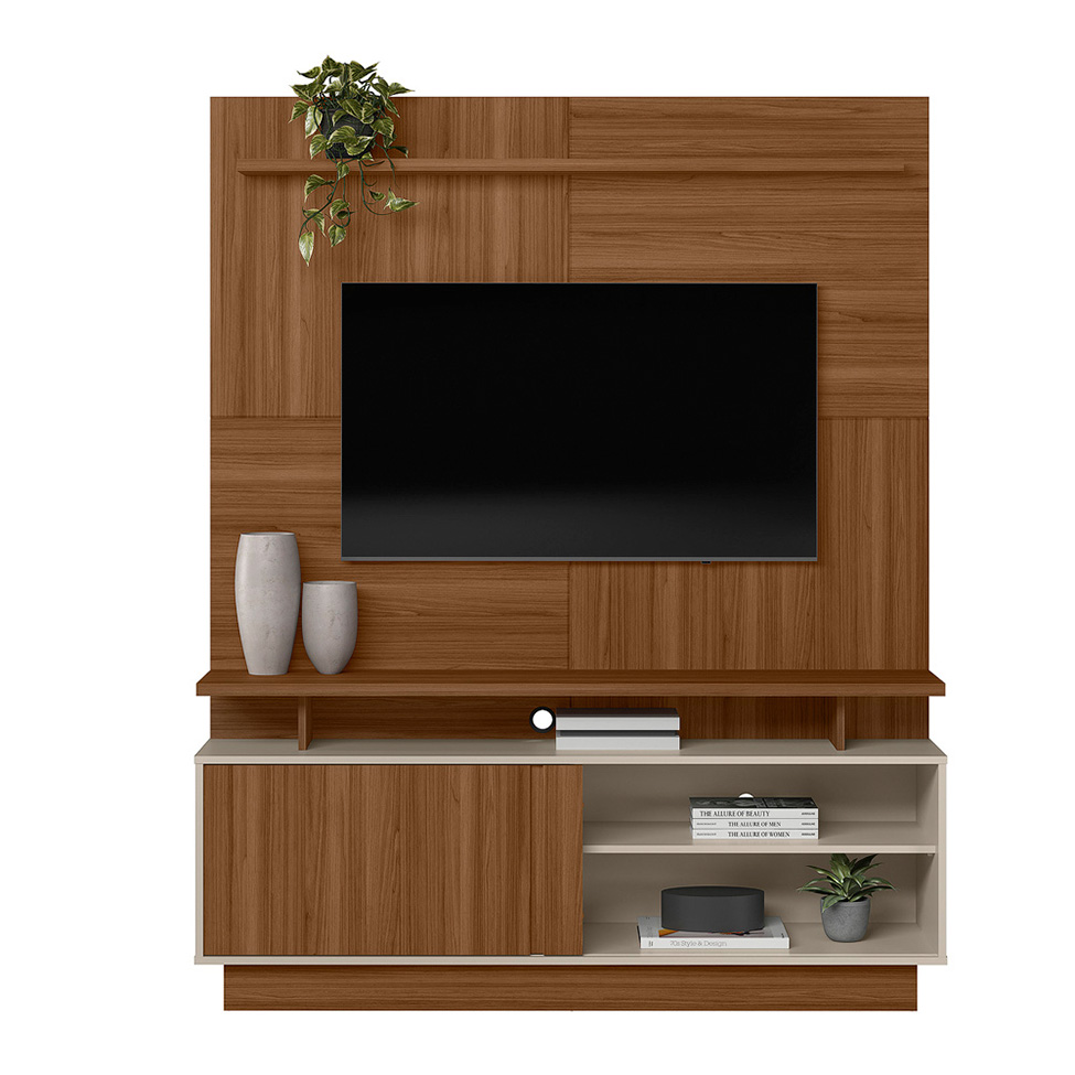 Estante para Home Theater e TV até 60 Polegadas Viena 1 PT Jatobá e Off White