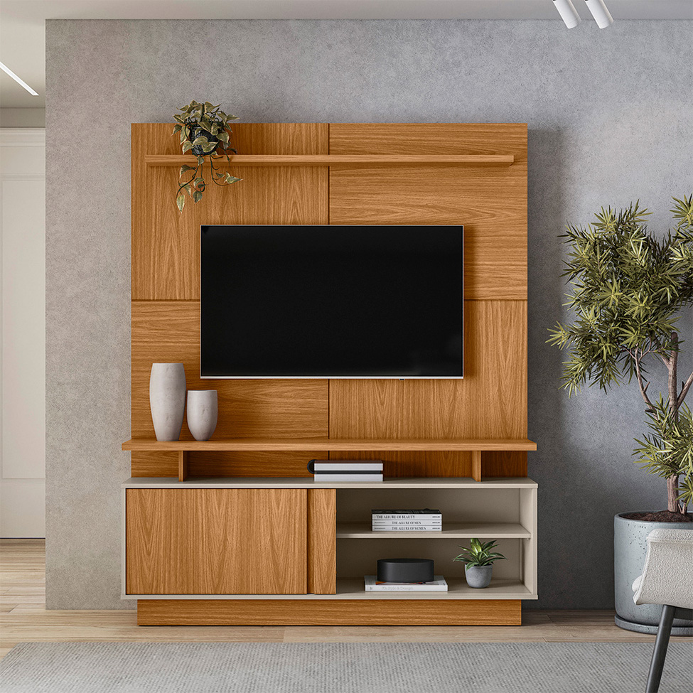 Estante para Home Theater e TV até 60 Polegadas Viena 1 PT Nature e Off White