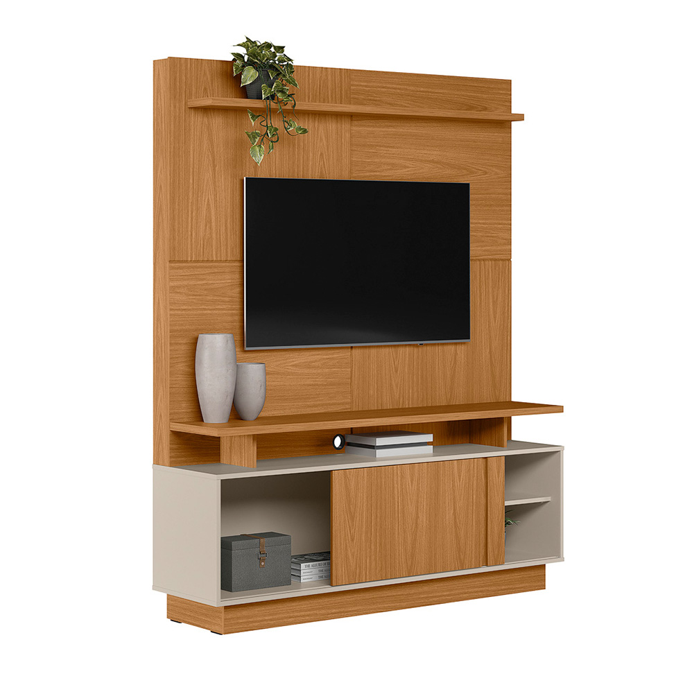 Estante para Home Theater e TV até 60 Polegadas Viena 1 PT Nature e Off White