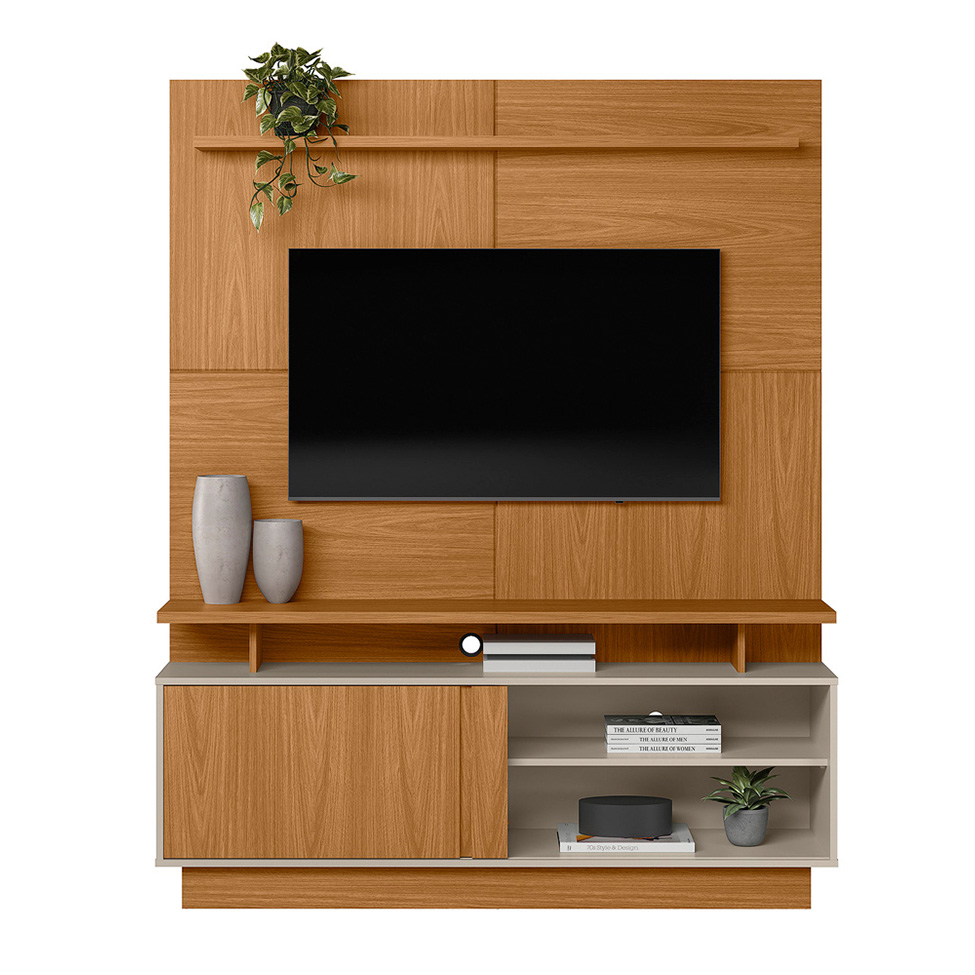 Estante para Home Theater e TV até 60 Polegadas Viena 1 PT Nature e Off White