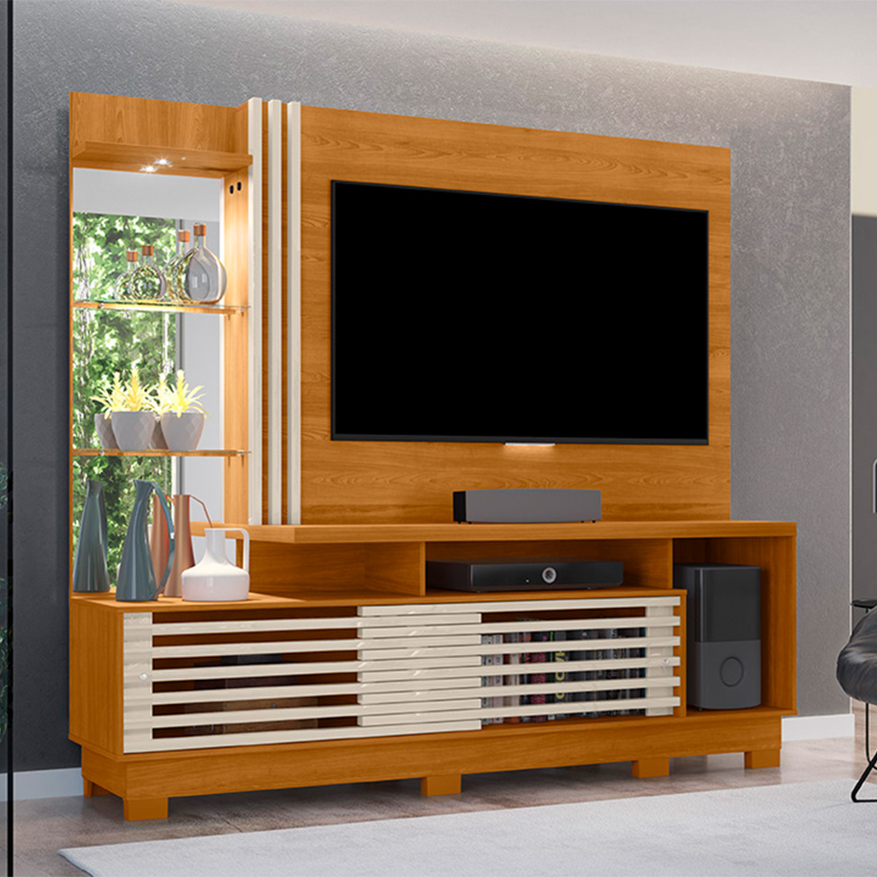 Estante para Home Theater e TV até 60 Polegadas com Pés Frizz Cinamomo e Off White