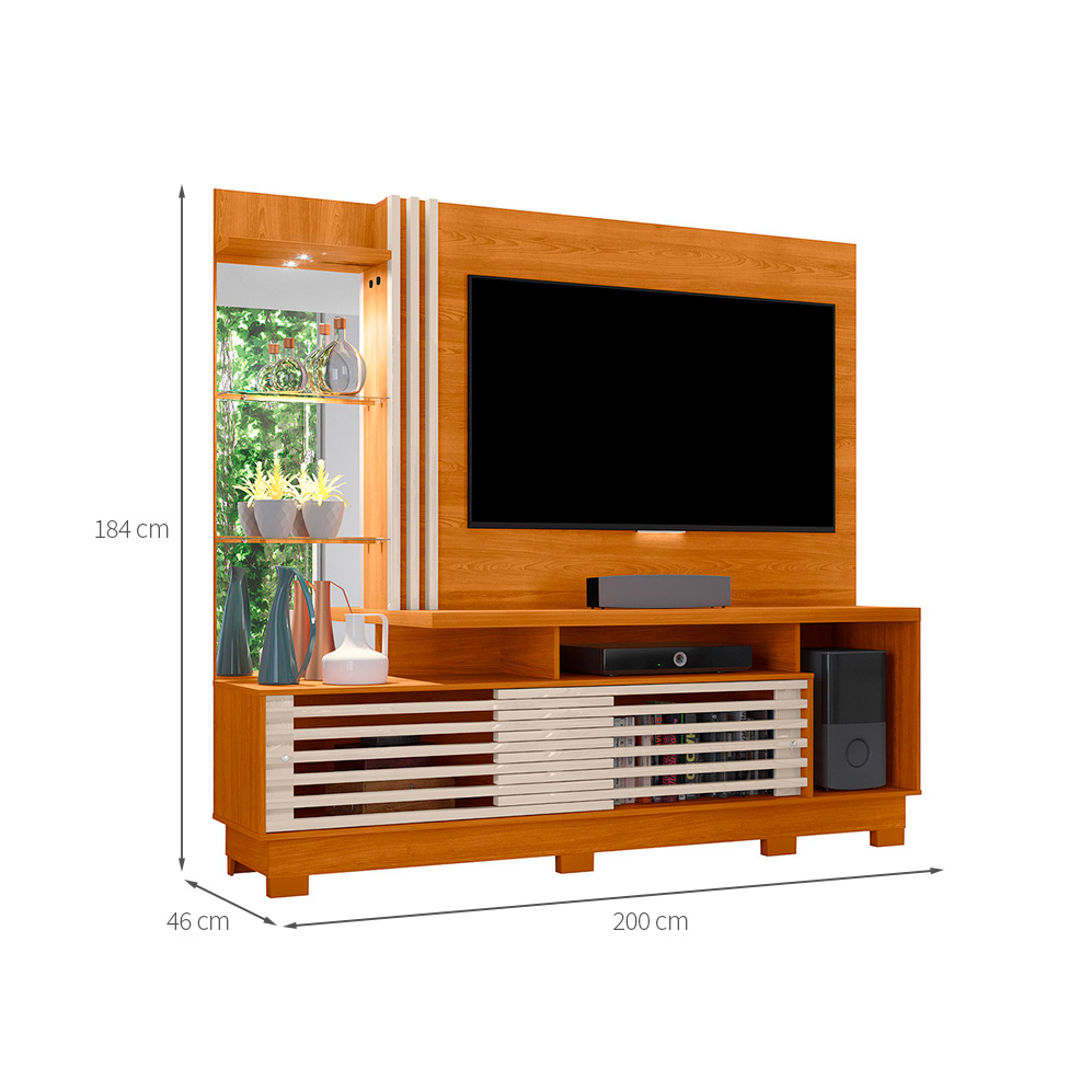 Estante para Home Theater e TV até 60 Polegadas com Pés Frizz Cinamomo e Off White