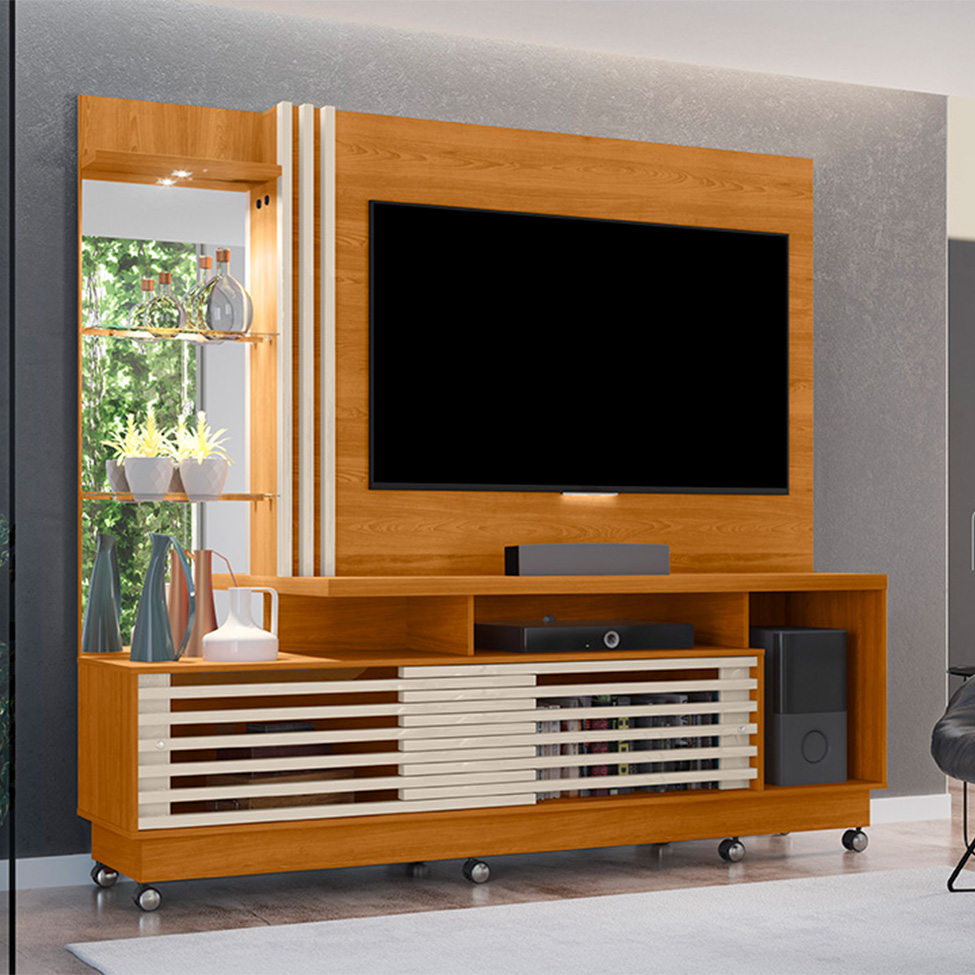 Estante para Home Theater e TV até 60 Polegadas com Rodízios Frizz Cinamomo e Off White