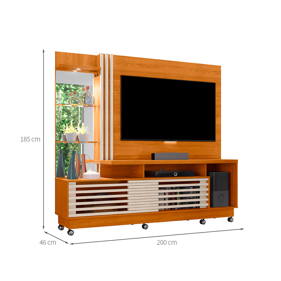 Estante para Home Theater e TV até 60 Polegadas com Rodízios Frizz Cinamomo e Off White