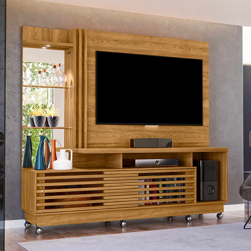 Estante para Home Theater e TV até 60 Polegadas com Rodízios Frizz Cumaru