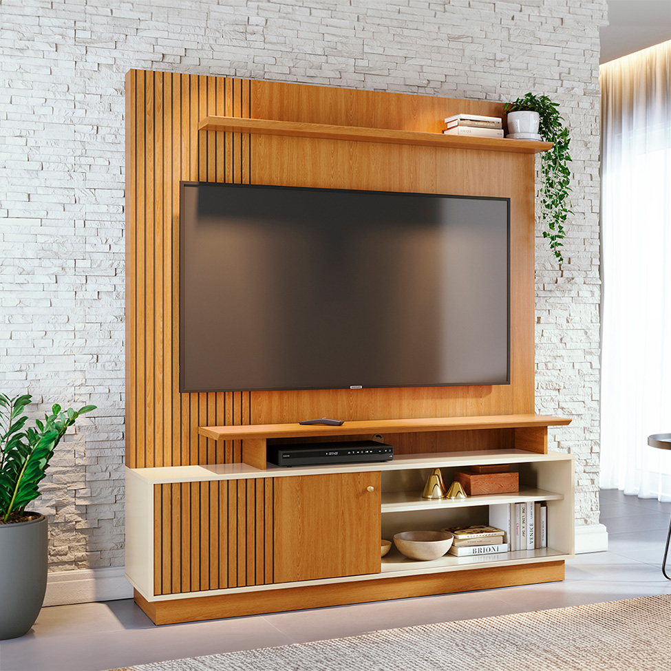 Estante para Home Theater e TV até 65 Polegadas Ares Cinamomo e Off White