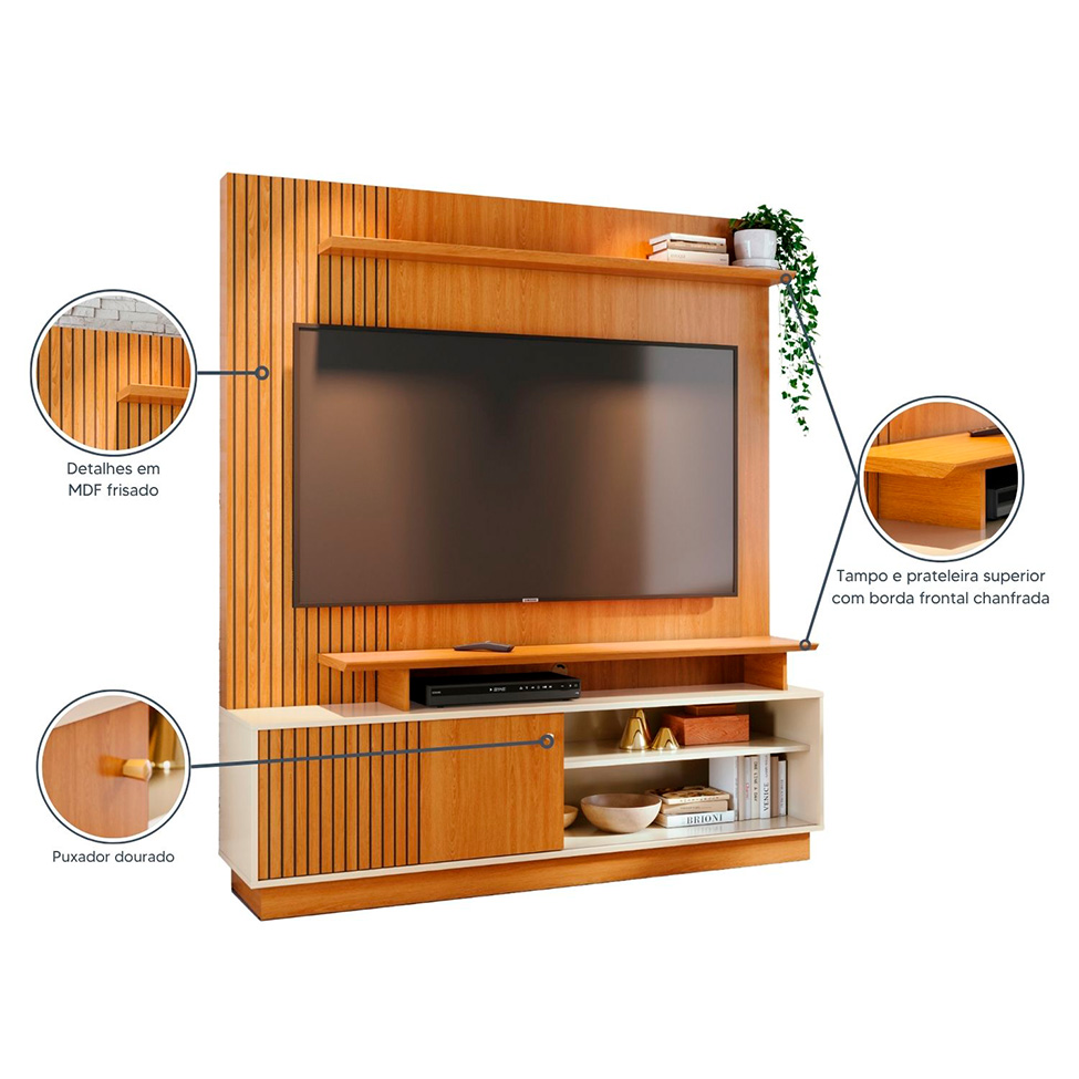 Estante para Home Theater e TV até 65 Polegadas Ares Cinamomo e Off White